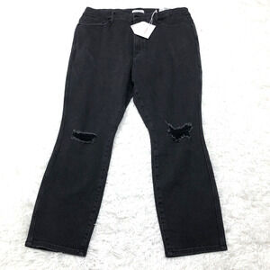 Good American Jeans Good Curve Super High Rise Black Denim Skinny Raw Edge Sz 16